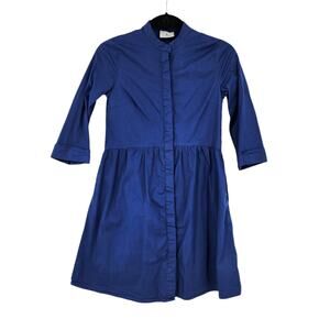 Tuckernuck Blue Button-Down Cotton Dress Size Small 3/4 Sleeve Mandarin Collar